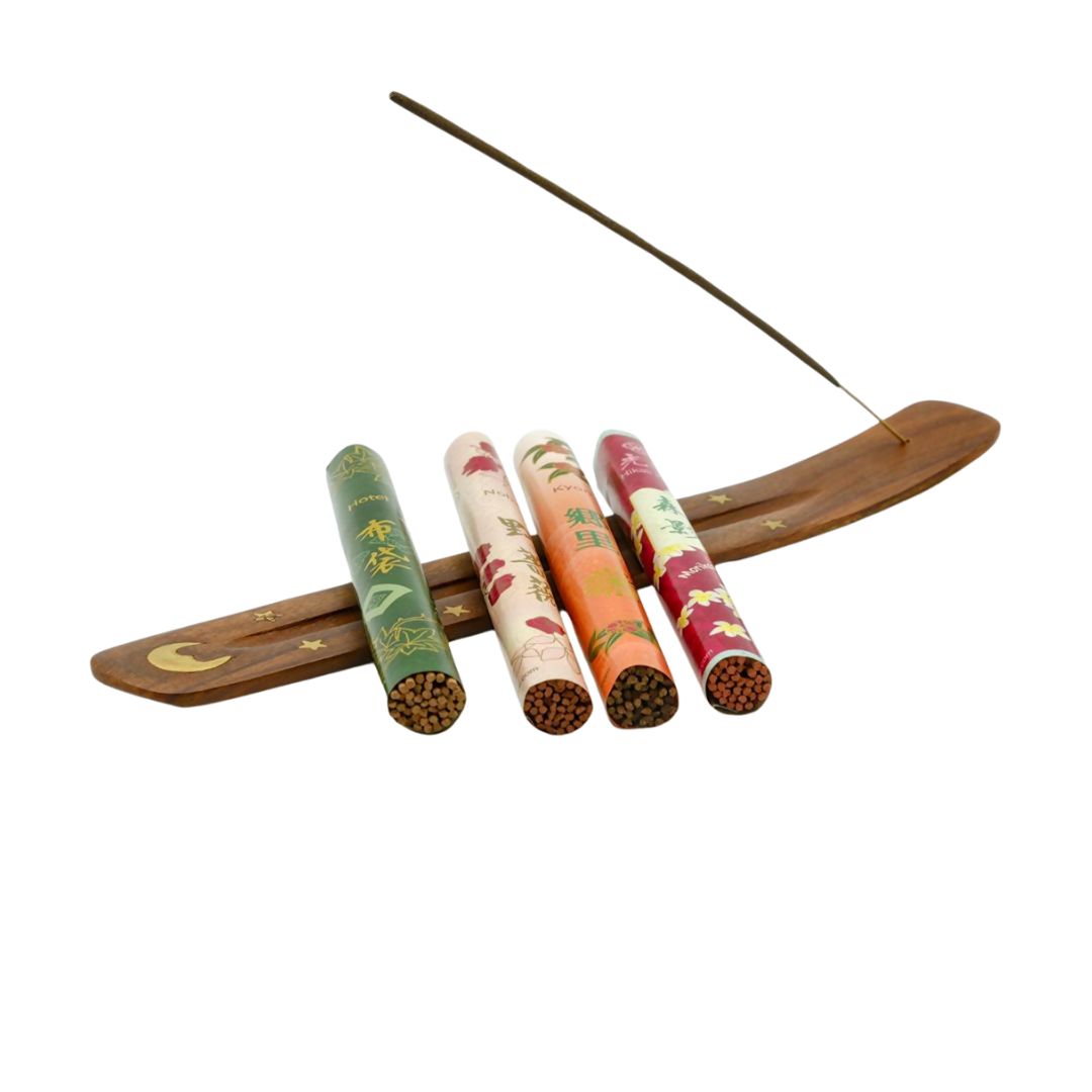 Bundle 4x Japanische Räucherstäbchen | mit Räucherschlitten
