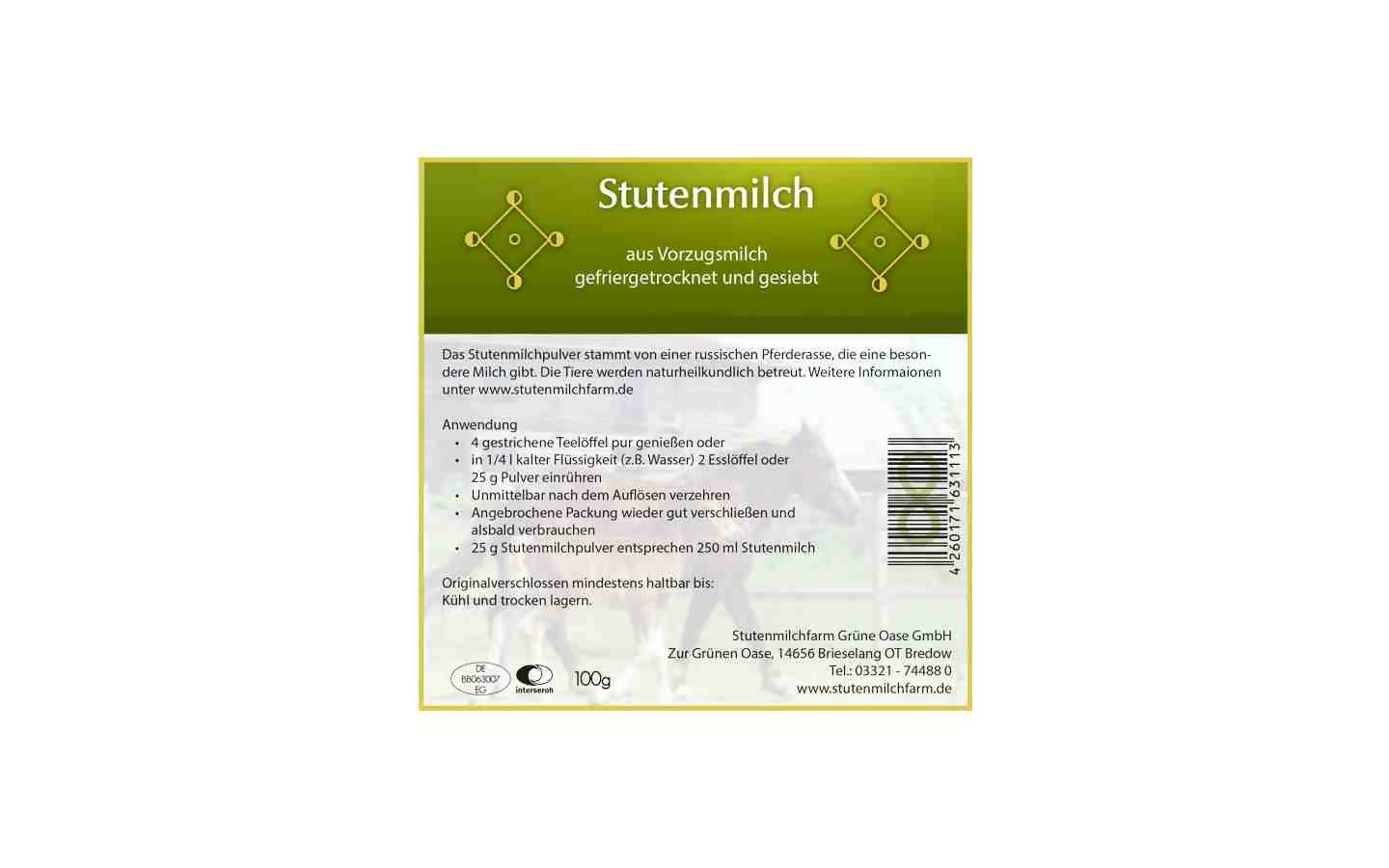 3x Stutenmilch gefriergetrocknet 100 g